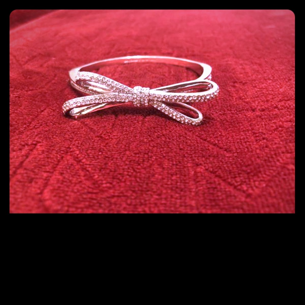 Kate Spade Tied Up Pave Bow Bangle, Silver-Tone